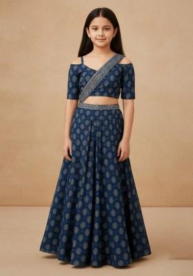 Girls Blue Figure Print Fusion Set