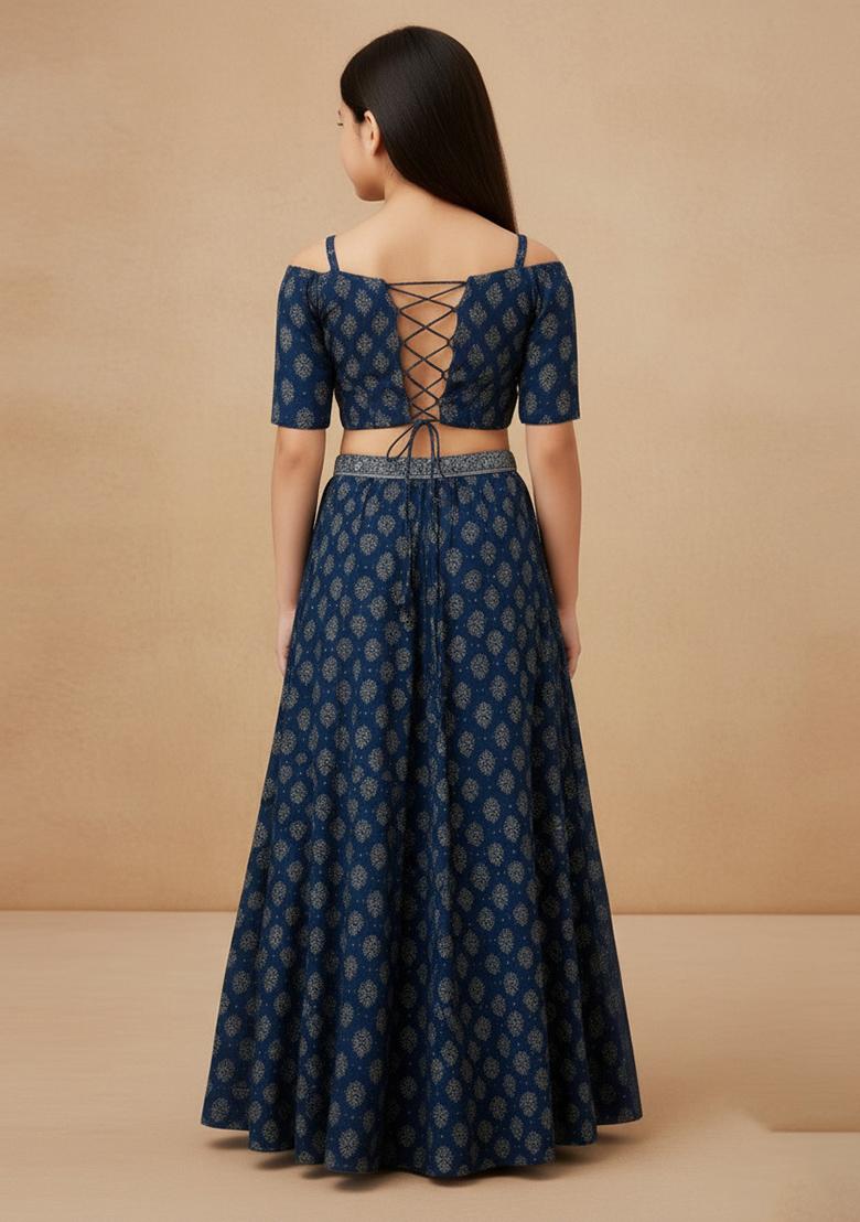 Girls Blue Figure Print Fusion Set - Indya