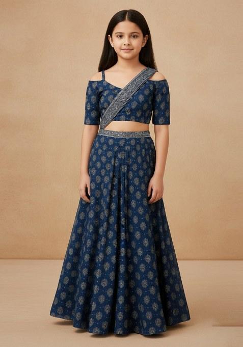 Girls Blue Figure Print Fusion Set