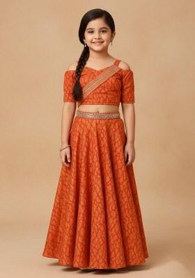 Girls Orange Floral Print Fusion Set