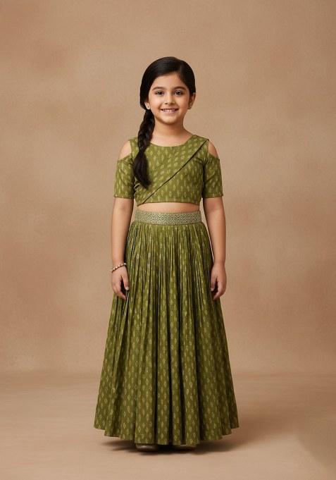 Girls Green Figure Print Fusion Set