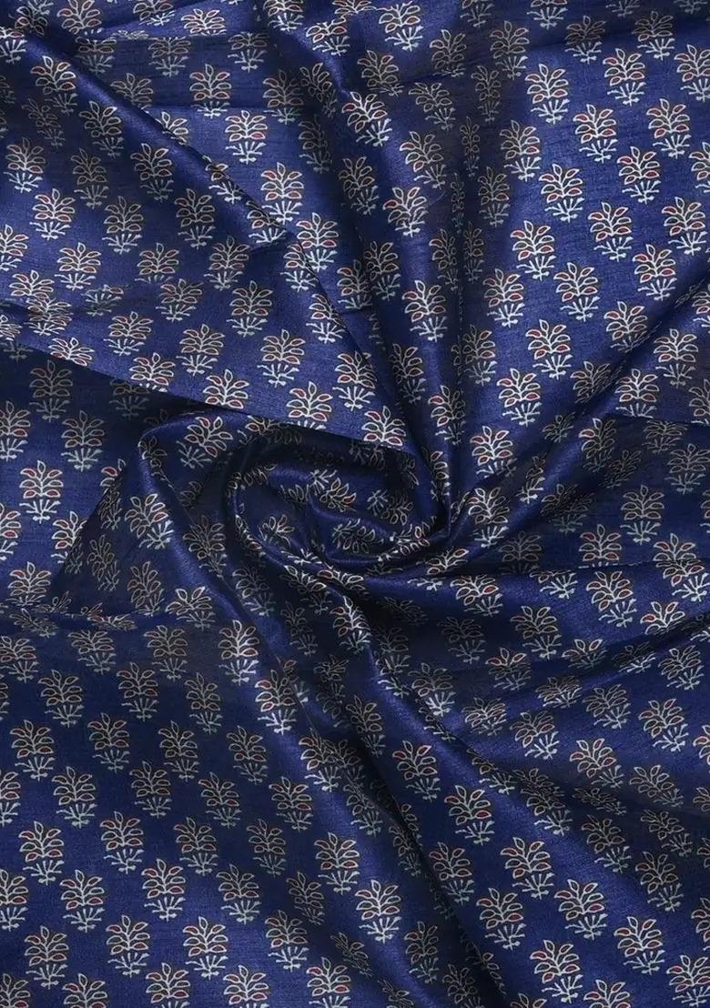 Girls Blue Figure Print Silk Fusion Set - Indya