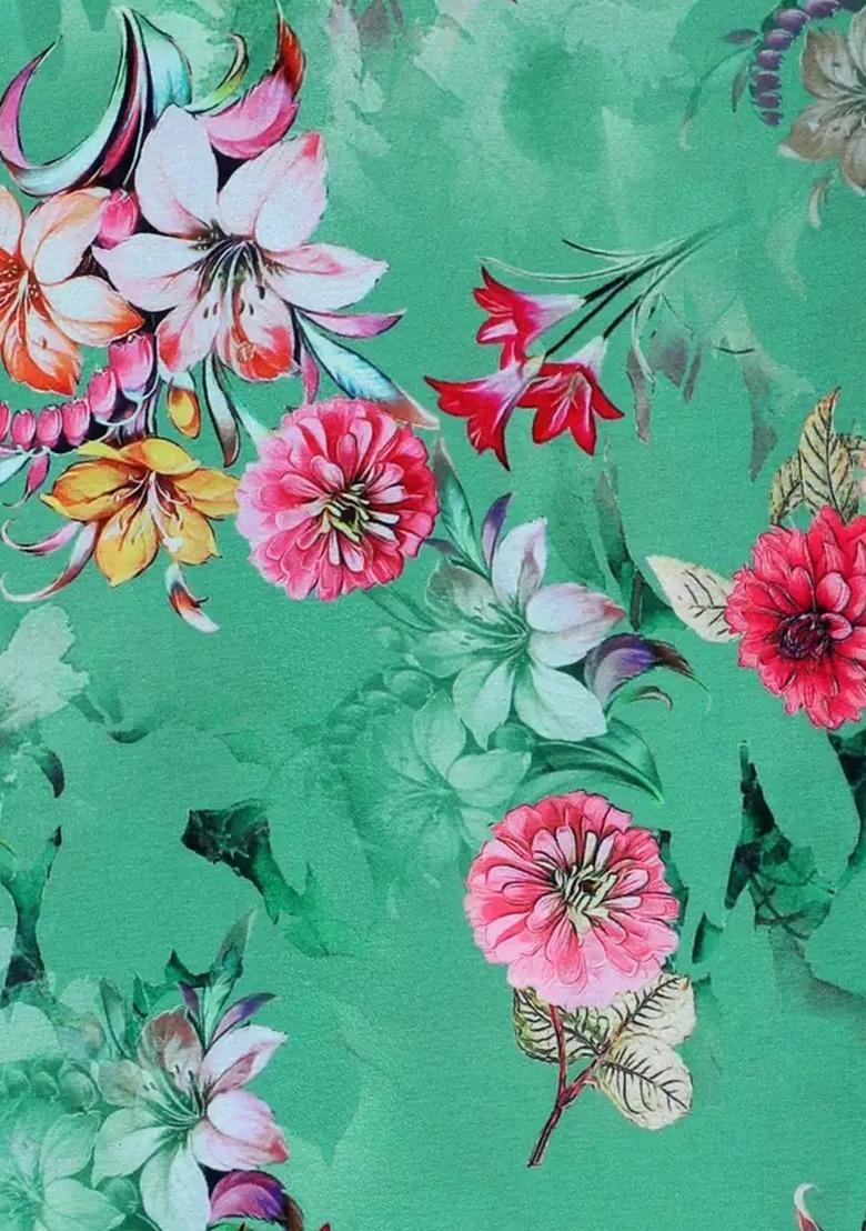 Girls Green Floral Print Satin Fusion Set - Indya