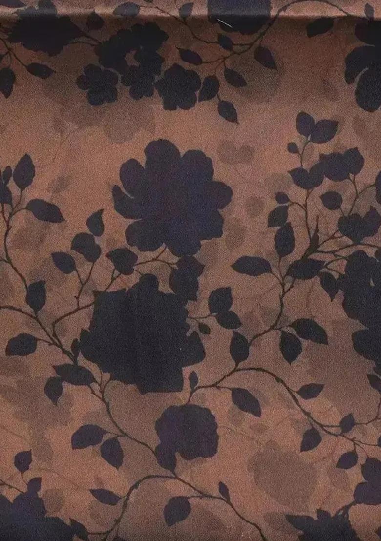 Girls Brown Floral Print Satin Fusion Set - Indya