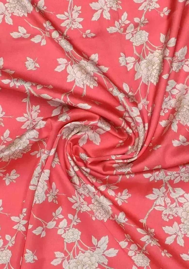Girls Orange Floral Print Satin Fusion Set - Indya