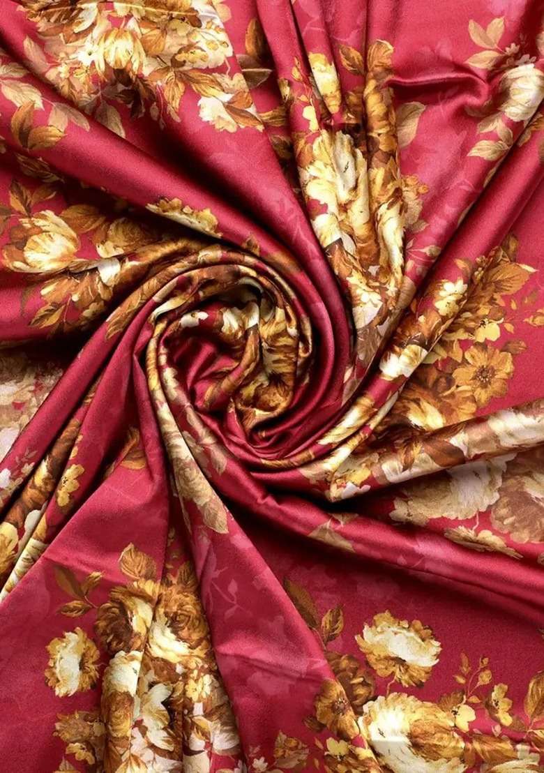 Girls Red Floral Print Satin Fusion Set - Indya