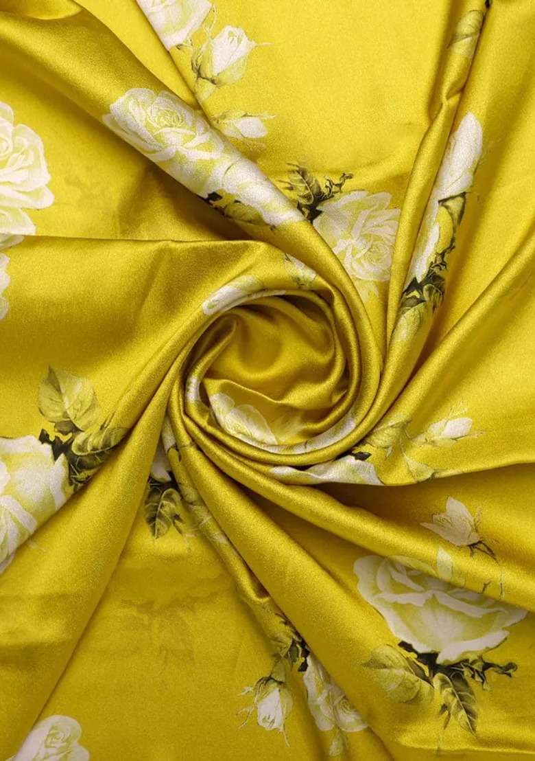 Girls Yellow Floral Print Satin Fusion Set - Indya