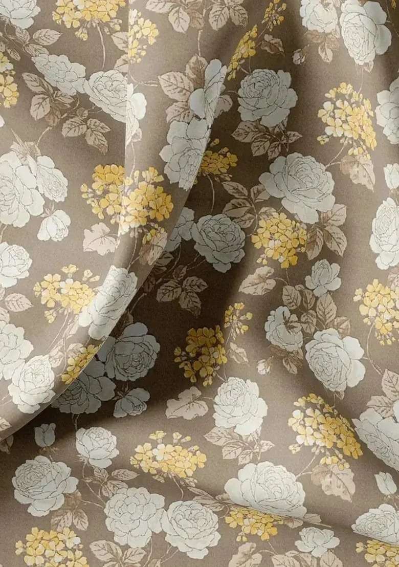 Girls Light Brown Floral Print Satin Fusion Set - Indya
