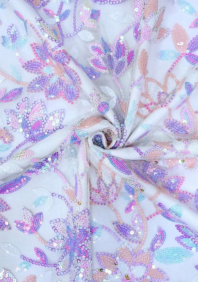 Girls White Sequin Net Fusion Set - Indya