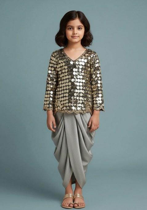 Girls Grey Sequin Net Fusion Set