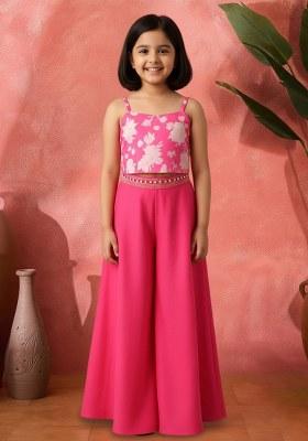 Girls Pink Floral Print Satin Fusion Set