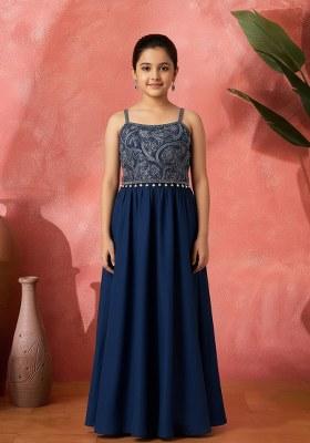 Girls Blue Paisley Print Satin Fusion Set