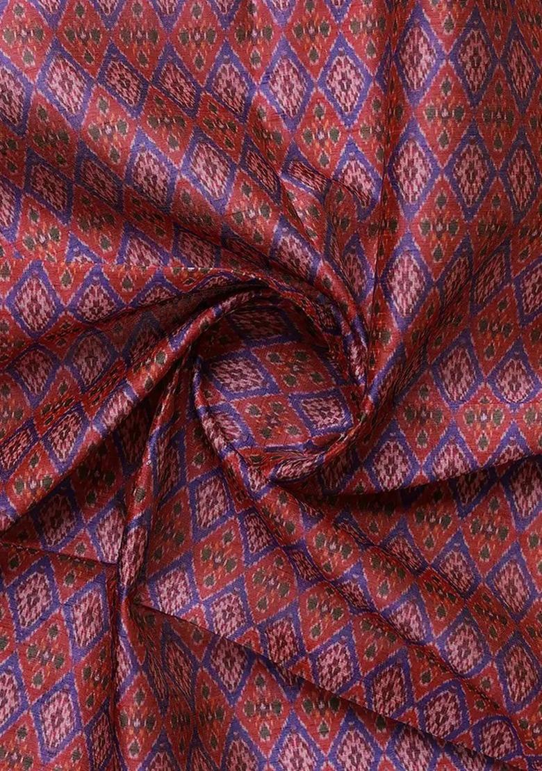 Girls Maroon Ikat Print Silk Fusion Set