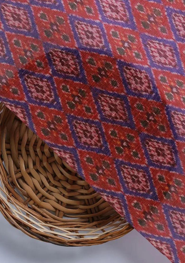 Girls Maroon Ikat Print Silk Fusion Set - Indya