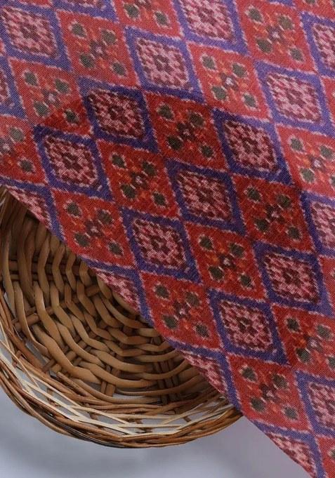 Girls Maroon Ikat Print Silk Fusion Set