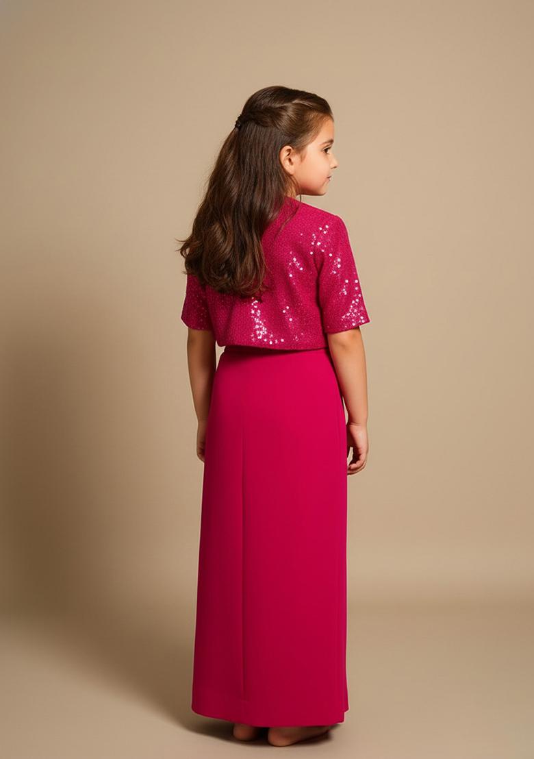 Girls Hot Pink Sequin Georgette Fusion Set - Indya