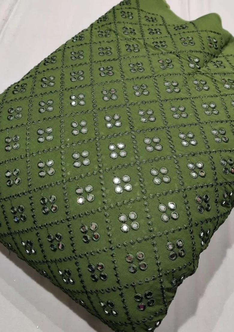 Girls Olive Green Embellished Georgette Fusion Set - Indya