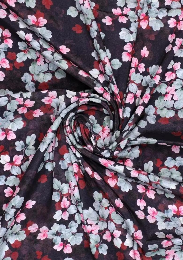 Girls Navy Blue Floral Print Crepe Fusion Set - Indya