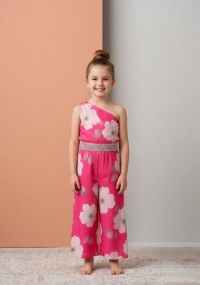 Girls Pink Floral Print Crepe Fusion Set