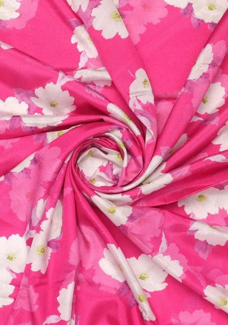 Girls Pink Floral Print Crepe Fusion Set - Indya