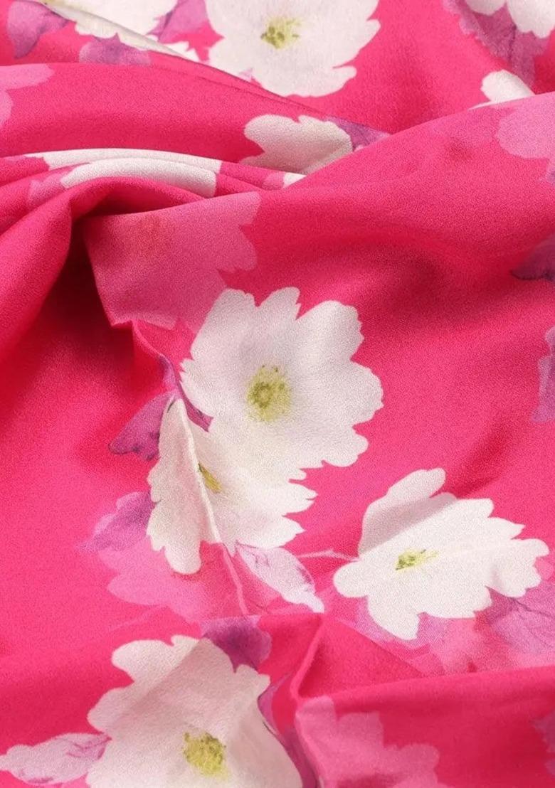 Girls Pink Floral Print Crepe Fusion Set - Indya