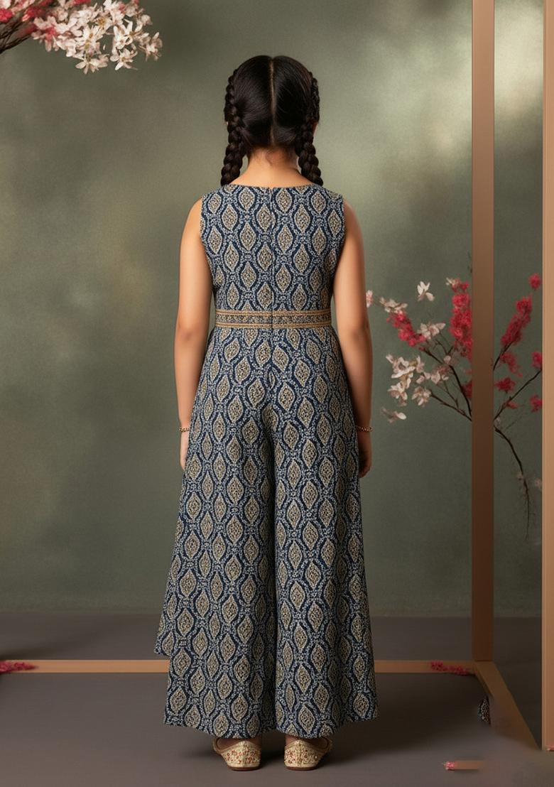 Girls Blue Paisley Print Georgette Fusion Set - Indya