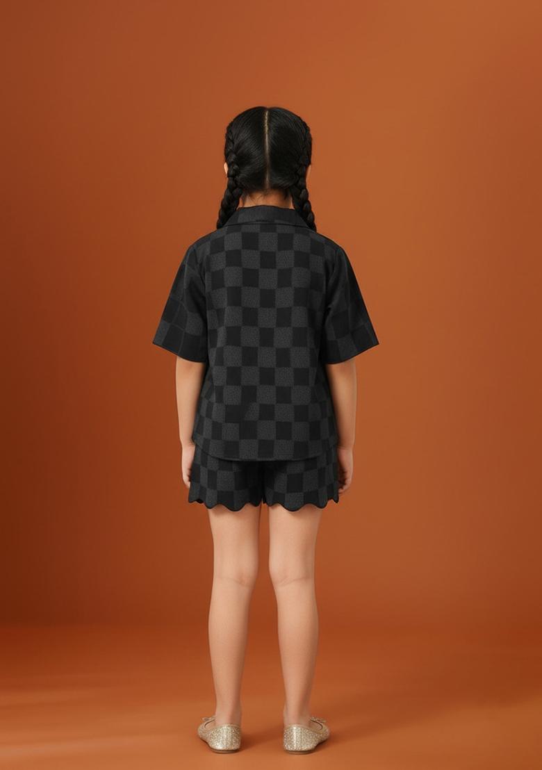 Girls Black Jacquard Denim Co-Ord Set