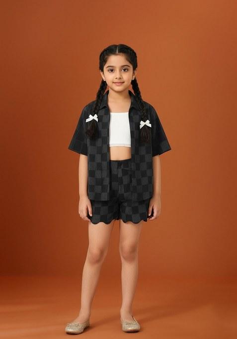 Girls Black Jacquard Denim Co-Ord Set