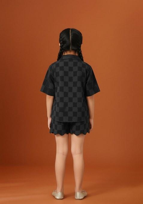 Girls Black Jacquard Denim Co-Ord Set