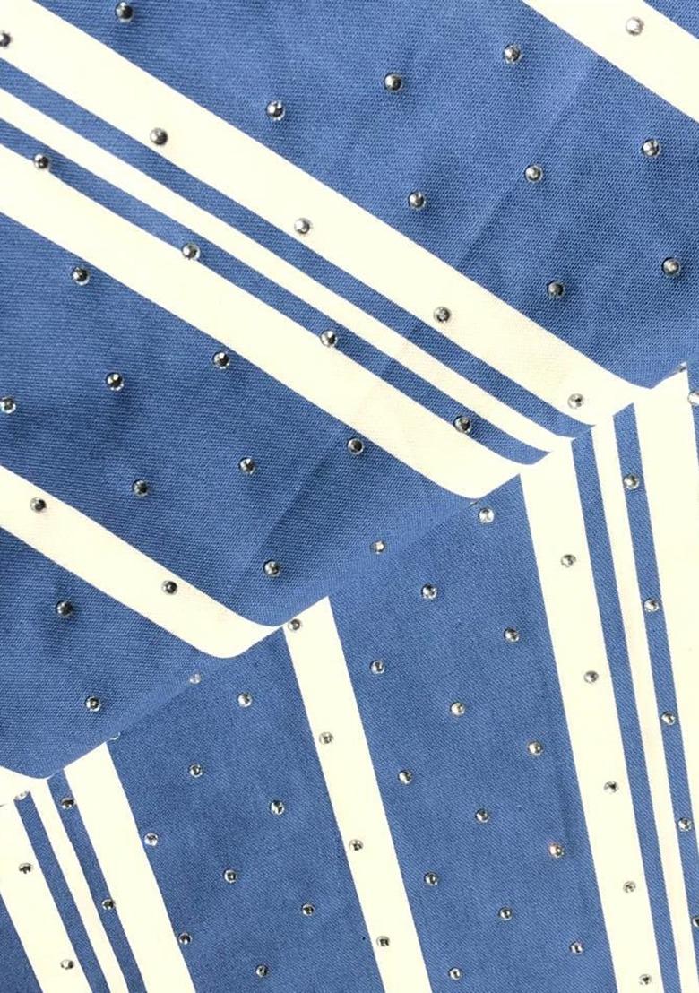 Girls Light Blue Striped Denim Co-Ord Set - Indya