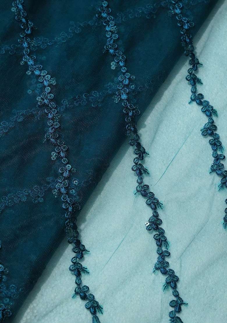 Girls Rama Green Embroidered Net Sharara Set - Indya