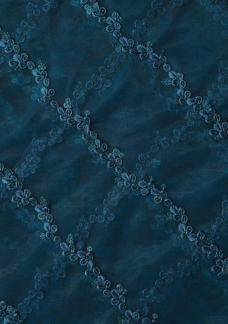 Girls Rama Green Embroidered Net Sharara Set - Indya