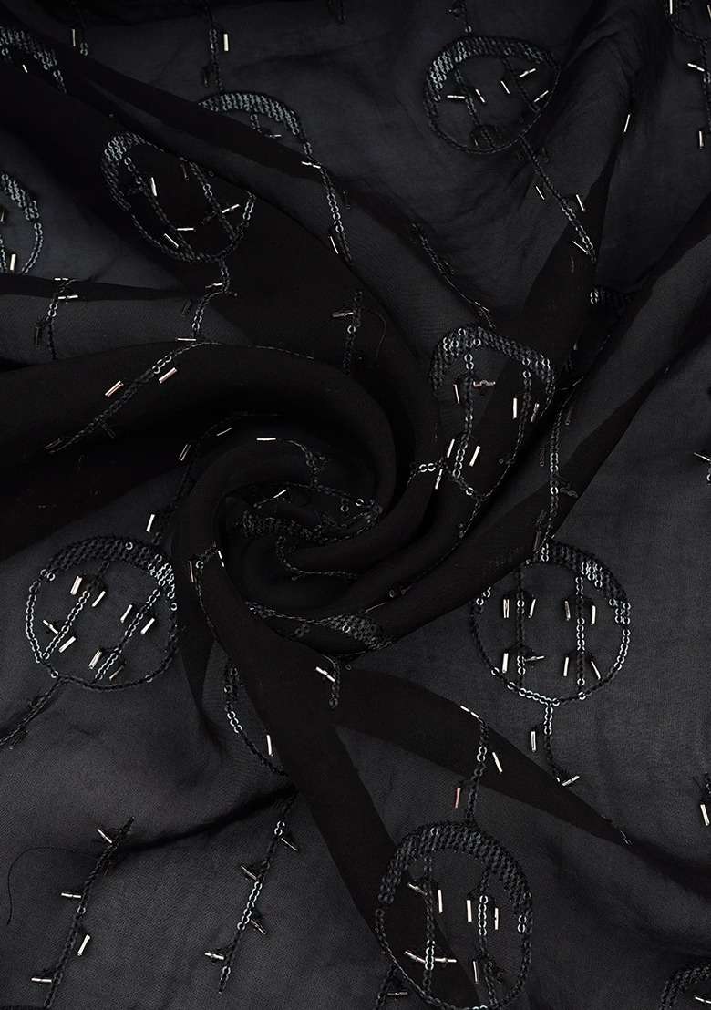 Girls Black Embroidered Organza Kurta Set - Indya