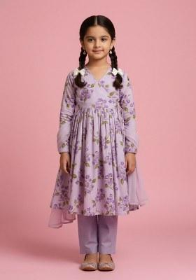 Girls Pink Floral Print Georgette Anarkali Set