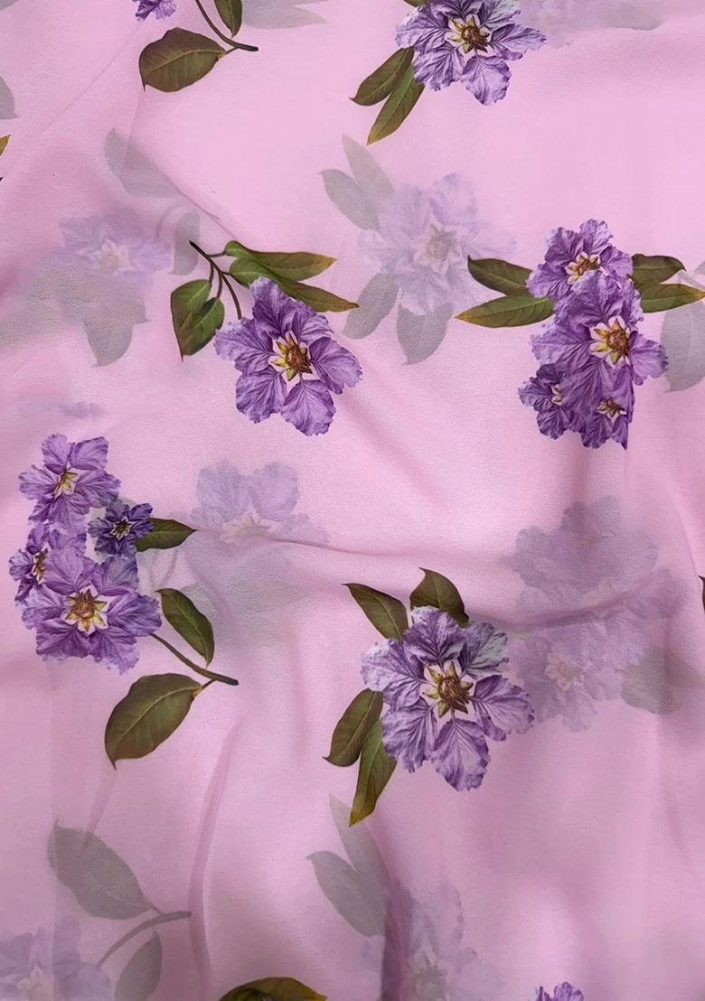 Girls Pink Floral Print Georgette Anarkali Set