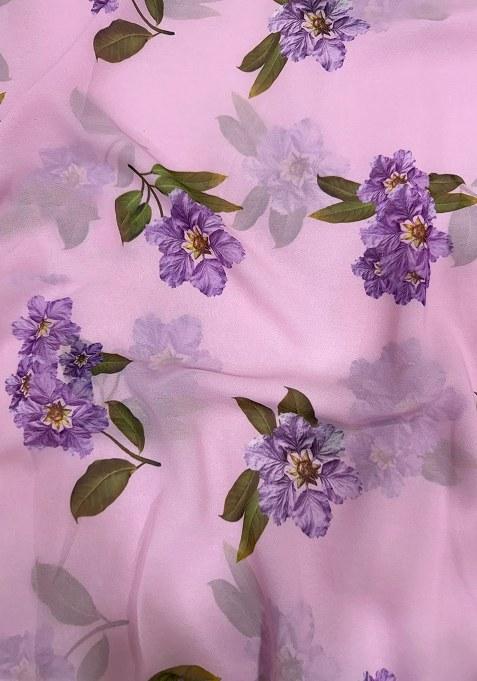 Girls Pink Floral Print Georgette Anarkali Set