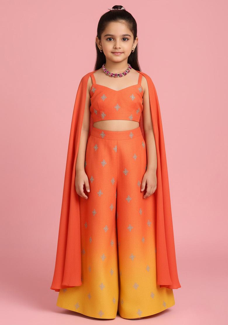 Girls Multicolor Embroidered Tissue Sharara Set