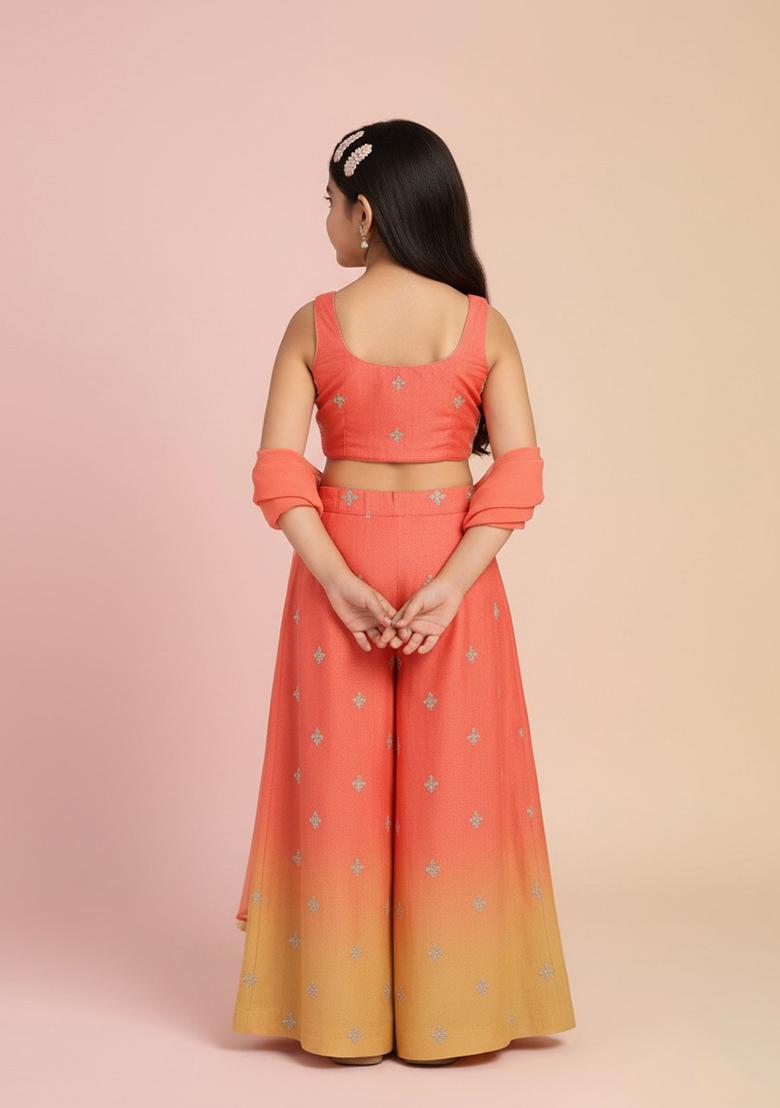 Girls Multicolor Embroidered Tissue Sharara Set