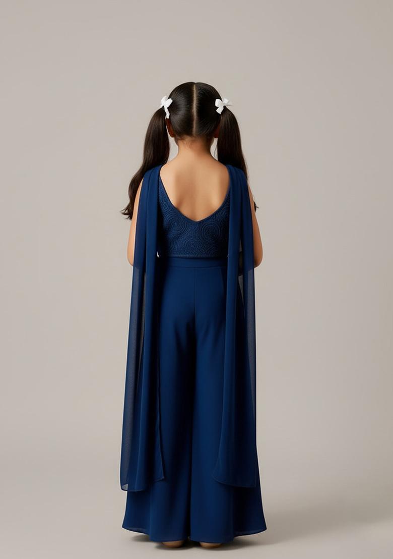 Girls Blue Embellished Georgette Sharara Set - Indya