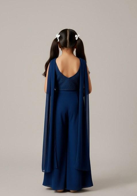 Girls Blue Embellished Georgette Sharara Set