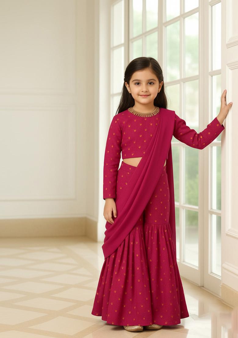 Girls Rani Pink Tie Dye Silk Sharara Set