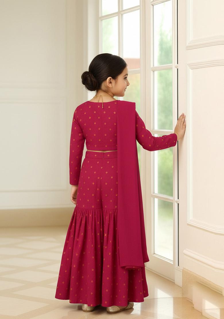 Girls Rani Pink Tie Dye Silk Sharara Set - Indya