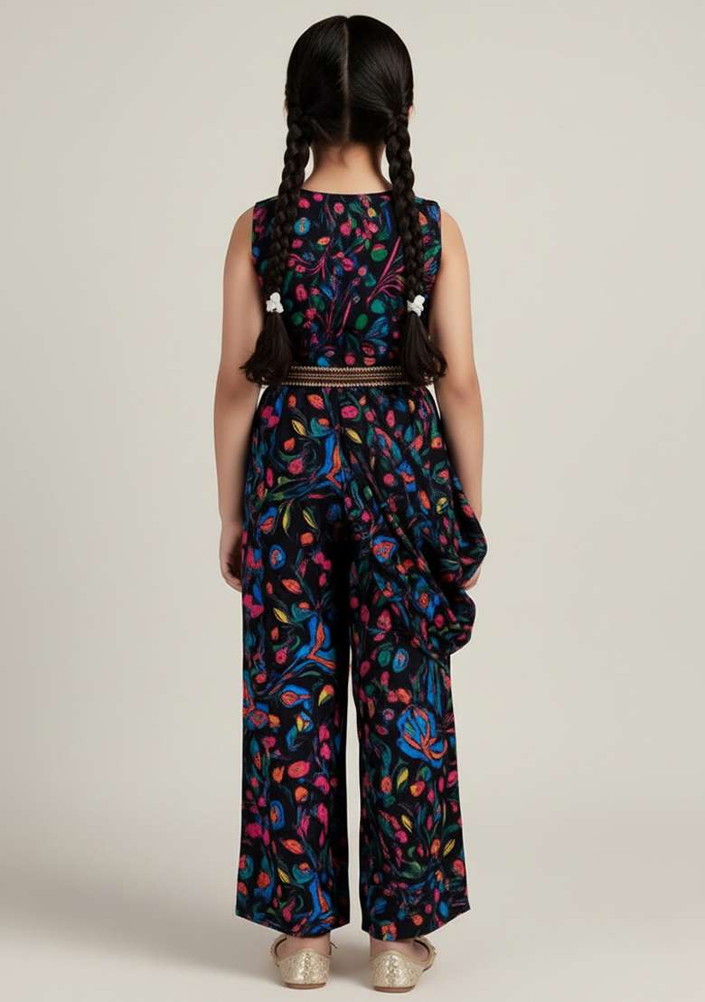 Girls Multicolor Floral Print Rayon Fusion Set - Indya