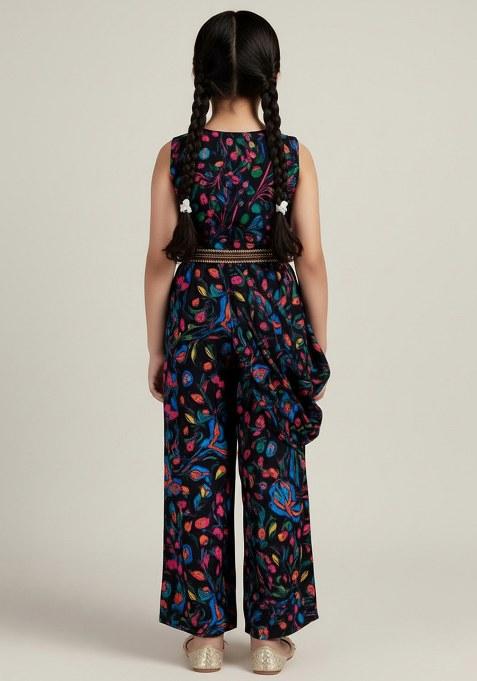 Girls Multicolor Floral Print Rayon Fusion Set