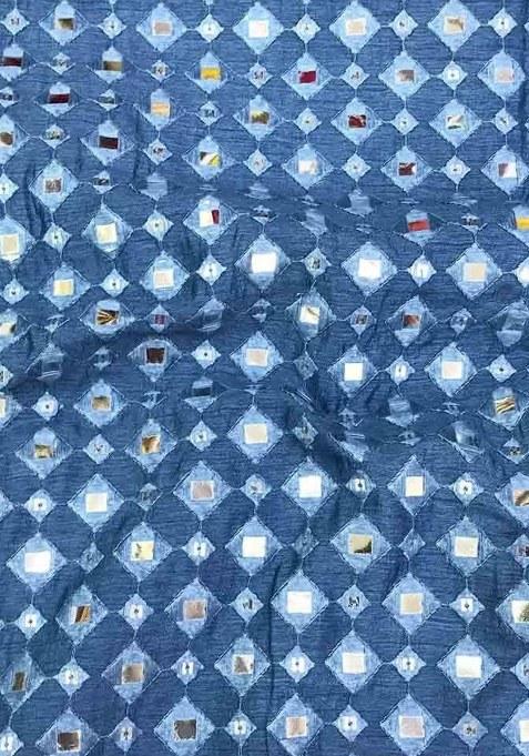 Girls Blue Embellished Silk Sharara Set