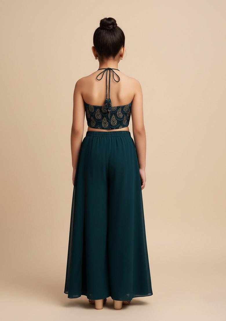 Girls Royal Blue Embellished Georgette Fusion Set - Indya