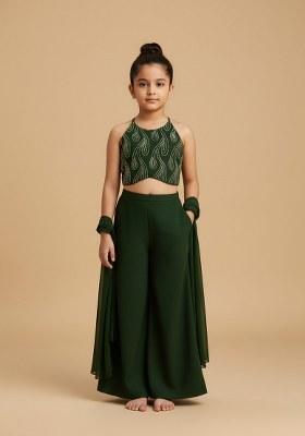 Girls Green Embellished Georgette Fusion Set
