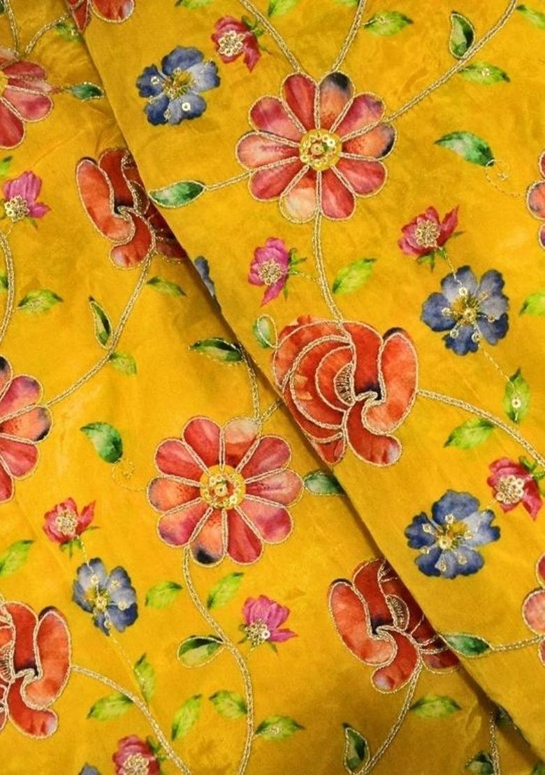 Girls Yellow Embroidered Crepe Sharara Set - Indya