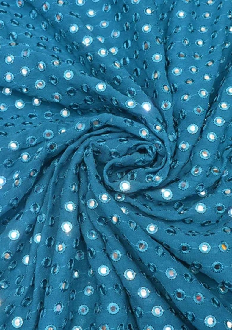 Girls Teal Embroidered Georgette Lehenga Set