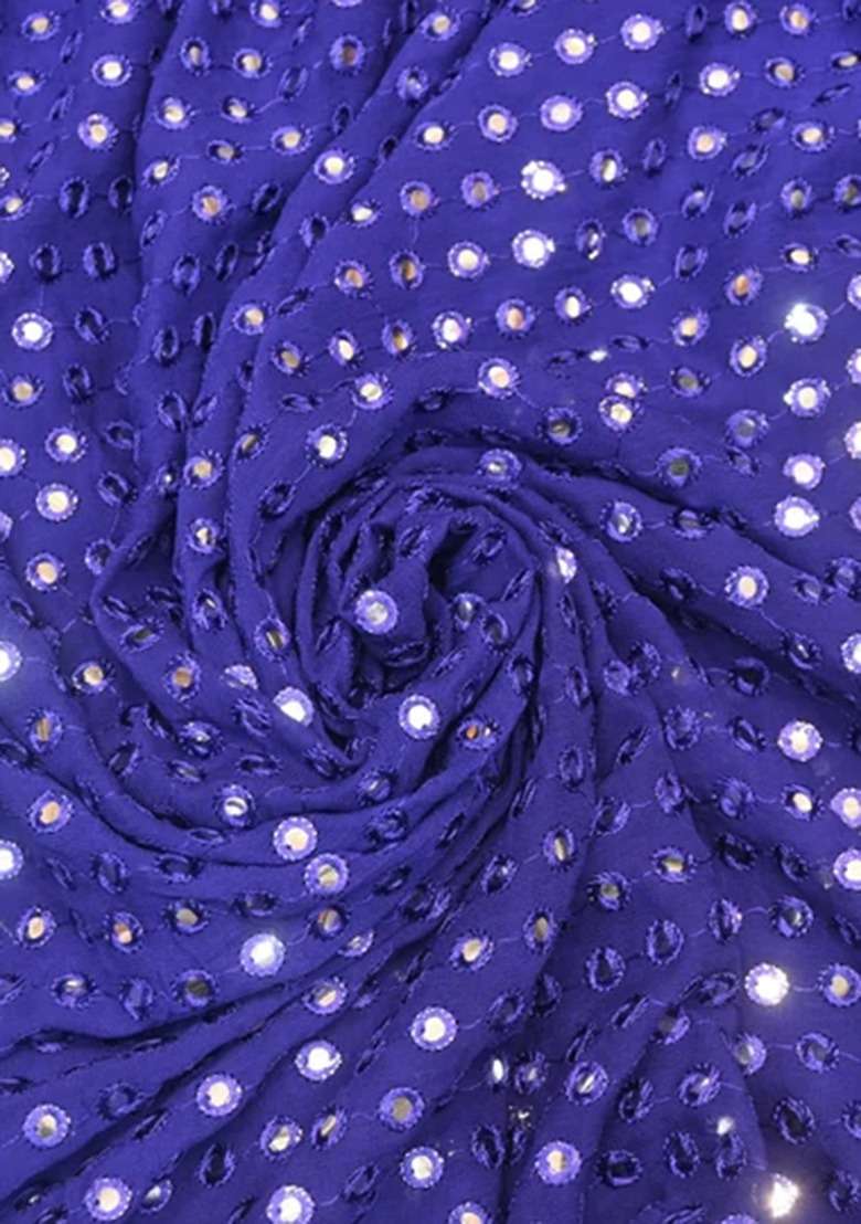 Girls Blue And Purple Embroidered Georgette Lehenga Set - Indya